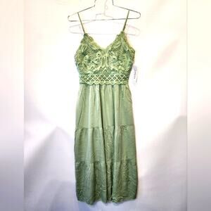 New Sage Green Sundress Lace‎ Dainty Tiered  Dress Size S